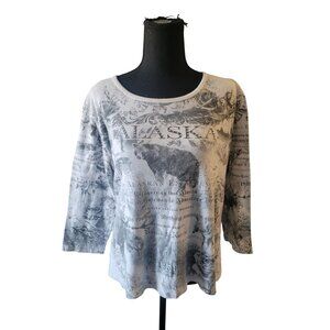 Creative Apparel Alaska Graphic Bling Top 3/4 Sleeve Size XL 90s Y2K Novelty